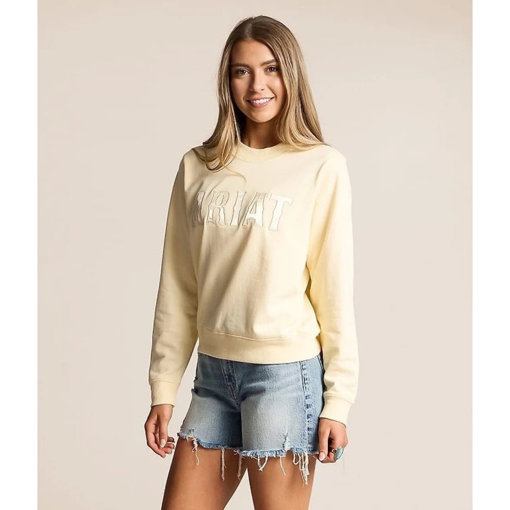 NEW Ariat Essential Crew Sweatshirt Pear Sorbet Yellow Logo Pullover Women Large